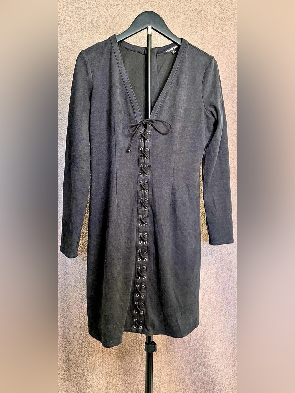 Gianni Bini Black Faux Suede Lace Up Corset Midi Dress Size M